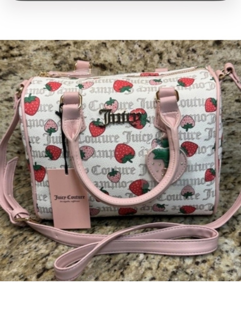 Vintage Juicy Couture Pink Strawberry Print Dome Satchel - Picture 5 of 16